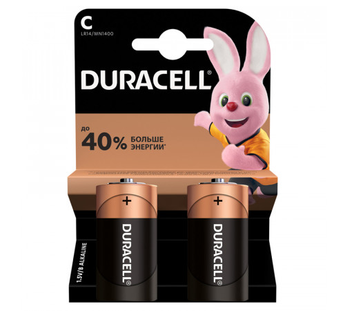 Батарейки DURACELL C LR14, КОМПЛЕКТ 2шт., в блистере, 1.5В, (самые мощные щелочные батарейки)