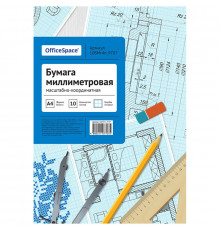 Бумага масштабно-координатная OfficeSpace, А4 10л., голубая, в папке, 10БМг4п_9707