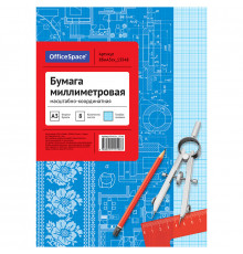 Бумага масштабно-координатная OfficeSpace, А3 8л., голубая, на скрепке  штучно (лист)