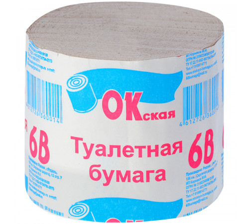 Бумага туалетная Окская, 1-слойная, 100г, без втулки, серая 30м