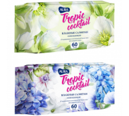 Салфетки влажные Aura "Tropic coctail", 60шт., освежающие