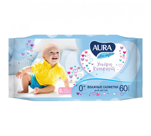 Салфетки влажные Aura "Ultra comfort", 60шт., детские, с алоэ