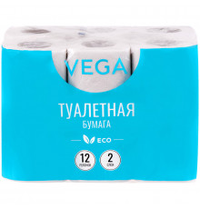 Бумага туалетная Vega  2-слойная, 12шт., эко, 15м, тиснение, белая