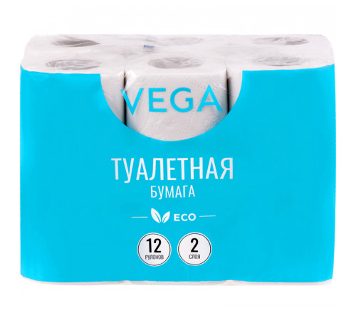 Бумага туалетная Vega  2-слойная, 12шт., эко, 15м, тиснение, белая