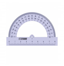Транспортир 8см, 180° СТАММ, прозрачный тонированный