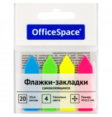 Флажки-закладки OfficeSpace, 45*12мм, стрелки, 20л*4 неоновых цвета, европодвес