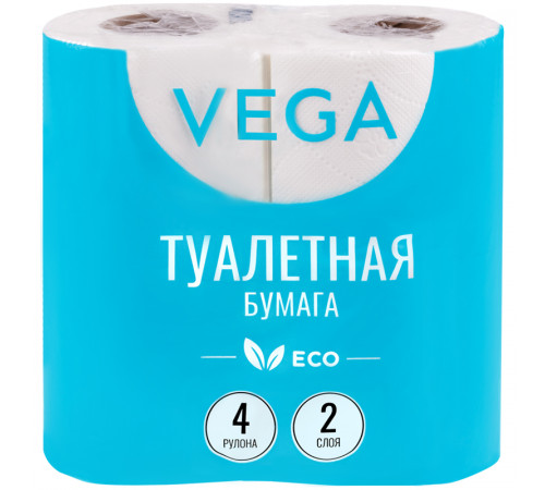 Бумага туалетная Vega 2-слойная, 4шт., эко, 15м, тиснение, белая