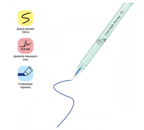Ручка гелевая стираемая ArtSpace "Зайка" синяя, 0,5мм, корпус ассорти