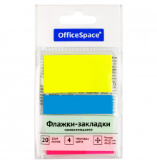 Флажки-закладки OfficeSpace, 45*12мм* 3цв.,+ 45*25мм* 1цв., по 20л., неоновые цвета, европодвес