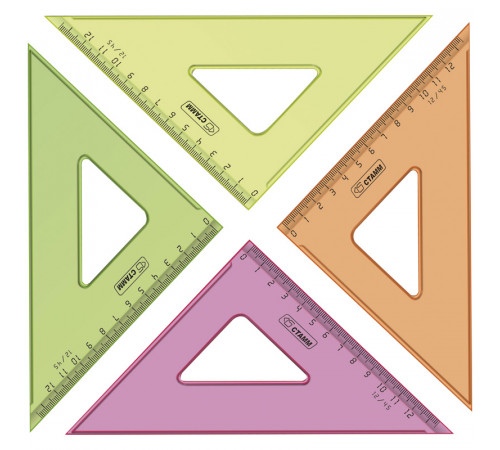 Треугольник 45°, 12см СТАММ, пластиковый, прозрачный, неоновые цвета, ассорти