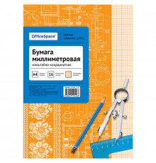 Бумага масштабно-координатная OfficeSpace, А4 16л., оранжевая, на скрепке. 16БмА4ск_13546