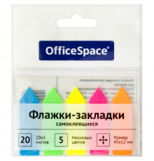 Флажки-закладки стрел. OfficeSpace, 45*12мм, 20л*5 неоновых цветов, европодвес