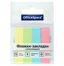 Флажки-закладки OfficeSpace, 50*12мм, 25л*4 пастельных цвета, европодвес