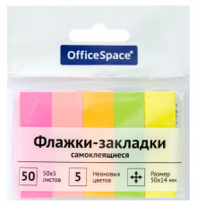 Флажки-закладки OfficeSpace, 50*14мм, 50л*5 неоновых цветов, европодвес