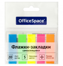 Флажки-закладки самоклеящиеся, OfficeSpace, пластиковые, 45*12мм (5 неоновых цветов по 20 листов), арт.SN20_17792