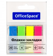 Флажки-закладки OfficeSpace, 45*12мм, 20л.*4 неоновых цвета, европодвес