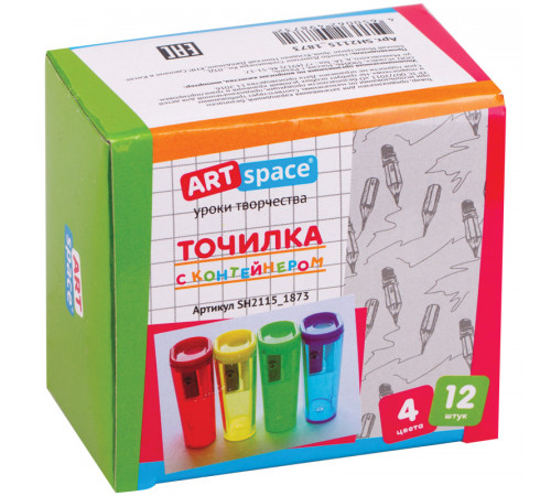 Точилка пластиковая ArtSpace, 1 отверстие, контейнер, ассорти Арт. SH2115_1873 Точилка пластиковая ArtSpace, 1 отверстие, контейнер, ассорти Арт. SH2115_1873