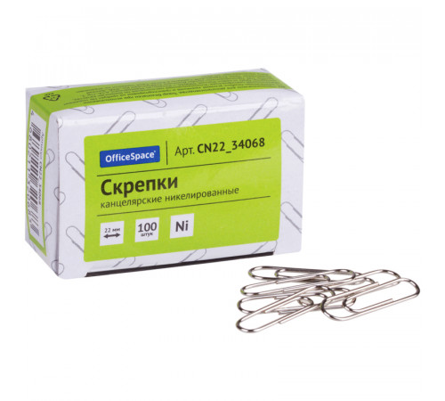 Скрепки 22мм, OfficeSpace, 100шт., никелированные, карт. упак. Скрепки 22мм, OfficeSpace, 100шт., никелированные, карт. упак.