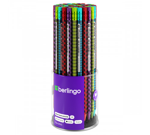 Карандаш ч/г Berlingo "Squares", круглый, с ластиком, заточен., пластиковый, ассорти Карандаш ч/г Berlingo "Squares", круглый, с ластиком, заточен., пластиковый, ассорти