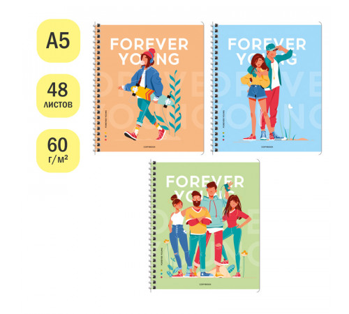 Тетрадь 48л., А5, клетка на гребне ArtSpace "Стиль. Forever young", эконом Тетрадь 48л., А5, клетка на гребне ArtSpace "Стиль. Forever young", эконом
