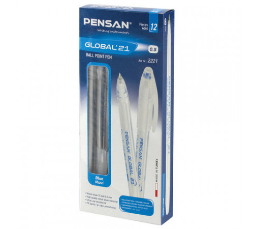 Ручка шариковая масляная PENSAN "Global-21", корпус прозрачный, узел 0,5 мм, линия 0,3 мм, синяя, 2221 (арт. 140654) Ручка шариковая масляная PENSAN "Global-21", корпус прозрачный, узел 0,5 мм, линия 0,3 мм, синяя, 2221 (арт. 140654)