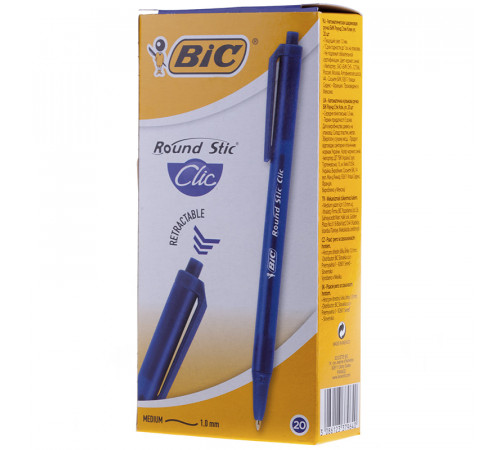 141772 Ручка шариковая BIC автомат. "Round Stic Clic", корпус голубой, толщ.письма 0,4мм, 926376, синяя 141772 Ручка шариковая BIC автомат. "Round Stic Clic", корпус голубой, толщ.письма 0,4мм, 926376, синяя