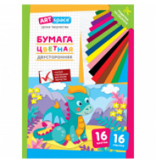 Цветная бумага двусторонняя A4, ArtSpace, 16 листов, 16 цветов, газетная, "Дракон"