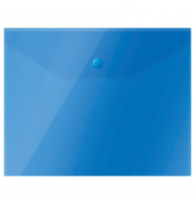 Папка-конверт на кнопке СТАММ А5 (190*240мм), 150мкм, пластик, прозрачная, синяя