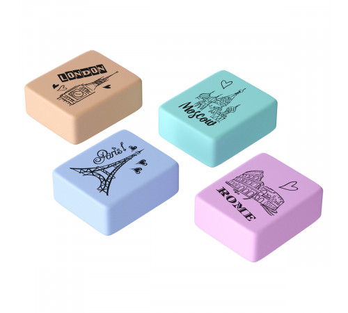 Ластик Berlingo "Capitals", прямоугольный, термопластичная резина, цвета ассорти, 23*19*9мм