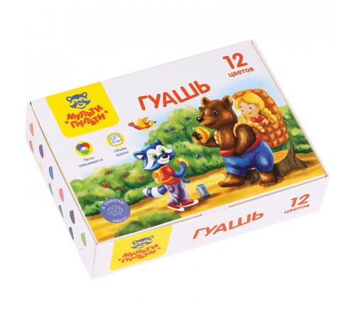 Гуашь Мульти-Пульти "Енот в сказке", 12 цветов, 10мл, картон