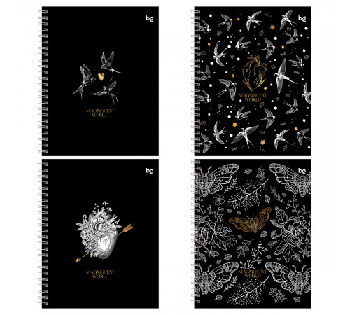 Тетрадь 48л., А5, клетка на гребне BG "Magnificent World", матовая ламинация, тиснение фольгой