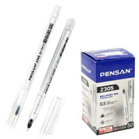 Ручка шариковая " Pensan " Triangle черная 0,5мм, толщина письма 0,3мм, игольчатый пишущий узел, чернила на масляной основе, прозрачный трехгранный корпус, колпачок с клипом