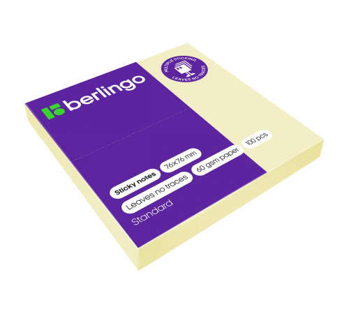 Самоклеящийся блок Berlingo "Standard", 76*76мм, 100л, желтый