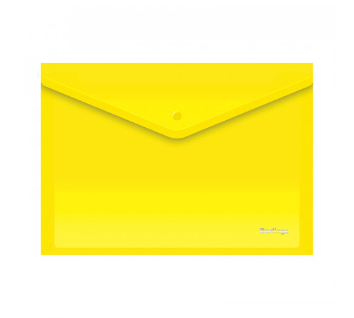Папка-конверт на кнопке СТАММ А4, 180мкм, пластик, прозрачная, желтая