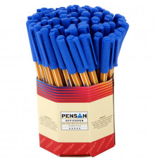 Ручка шариковая масляная PenSan "Officepen 1010" синяя, 1мм, игольчатый стержень, на масляной основе, дисплей