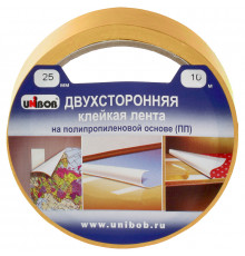Клейкая лента двусторонняя Unibob, 25мм*10м, полипропилен, инд. упаковка