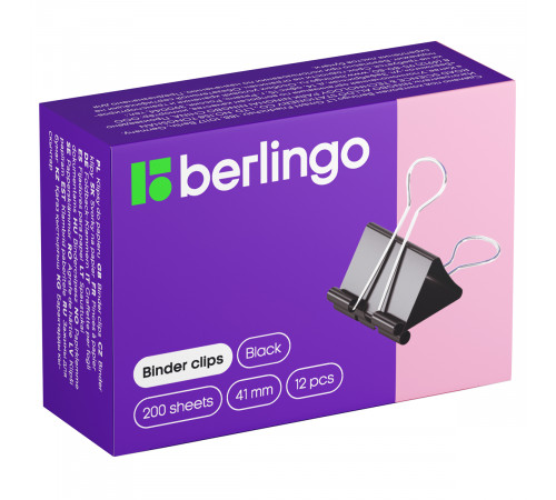 Зажимы для бумаг 41мм, Berlingo, 12шт., черные, картонная коробка