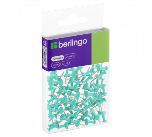 Кнопки силовые Berlingo, 50шт., цветные, ПВХ упак., европодвес, голубые