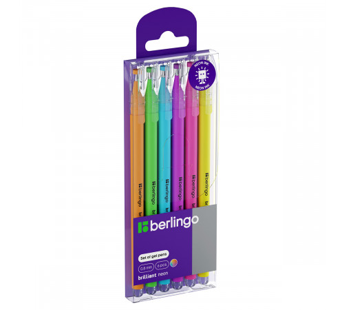 Набор гелевых ручек Berlingo "Brilliant Neon" 6шт., 06цв., 0,8мм, корпус ассорти
