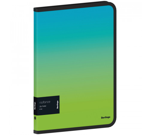 Папка на молнии Berlingo "Radiance" А4, 600мкм, голубой/зеленый градиент, с рисунком