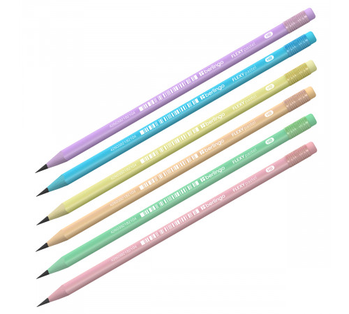 Карандаш ч/г Berlingo "Flexy Pastel" HB, с ластиком, трехгранный, заточен., пластиковый, ПВХ-бокс