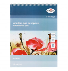 Альбом для акварели, 15л., А3, на спирали Гамма "Студия", 200г/м2, среднее зерно