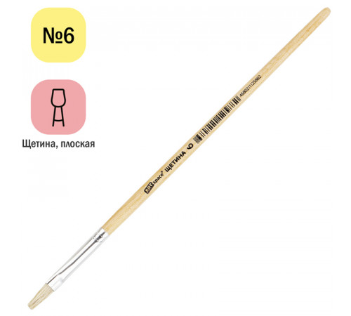 Кисть щетина, ArtSpace, плоская №06, пакет, европодвес