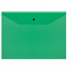 Папка-конверт на кнопке СТАММ А4, 120мкм, пластик, прозрачная, зеленая
