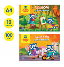 Альбом для рисования 12л., А4, на скрепке Мульти-Пульти "Приключения Енота", с раскраской