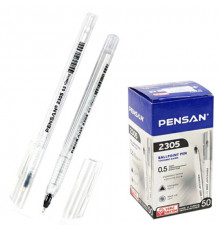 Ручка шариковая " Pensan " Triangle черная 0,5мм, толщина письма 0,3мм, игольчатый пишущий узел, чернила на масляной основе, прозрачный трехгранный корпус, колпачок с клипом